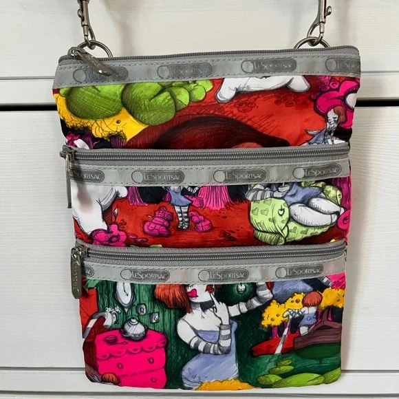 Vtg Y2K LeSportsac Artist Edition Fafi bag purse silver pink Alice in Wonderland - Picture 1 of 8